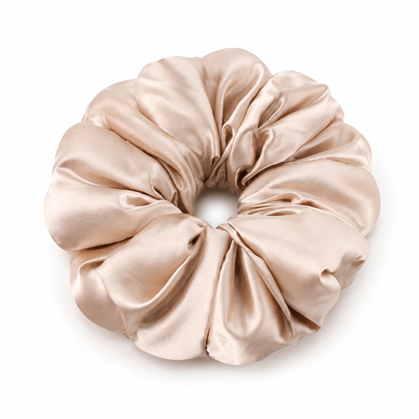 MUSEVA pale neutral gathered fabric scrunchie form on warm ivory.
